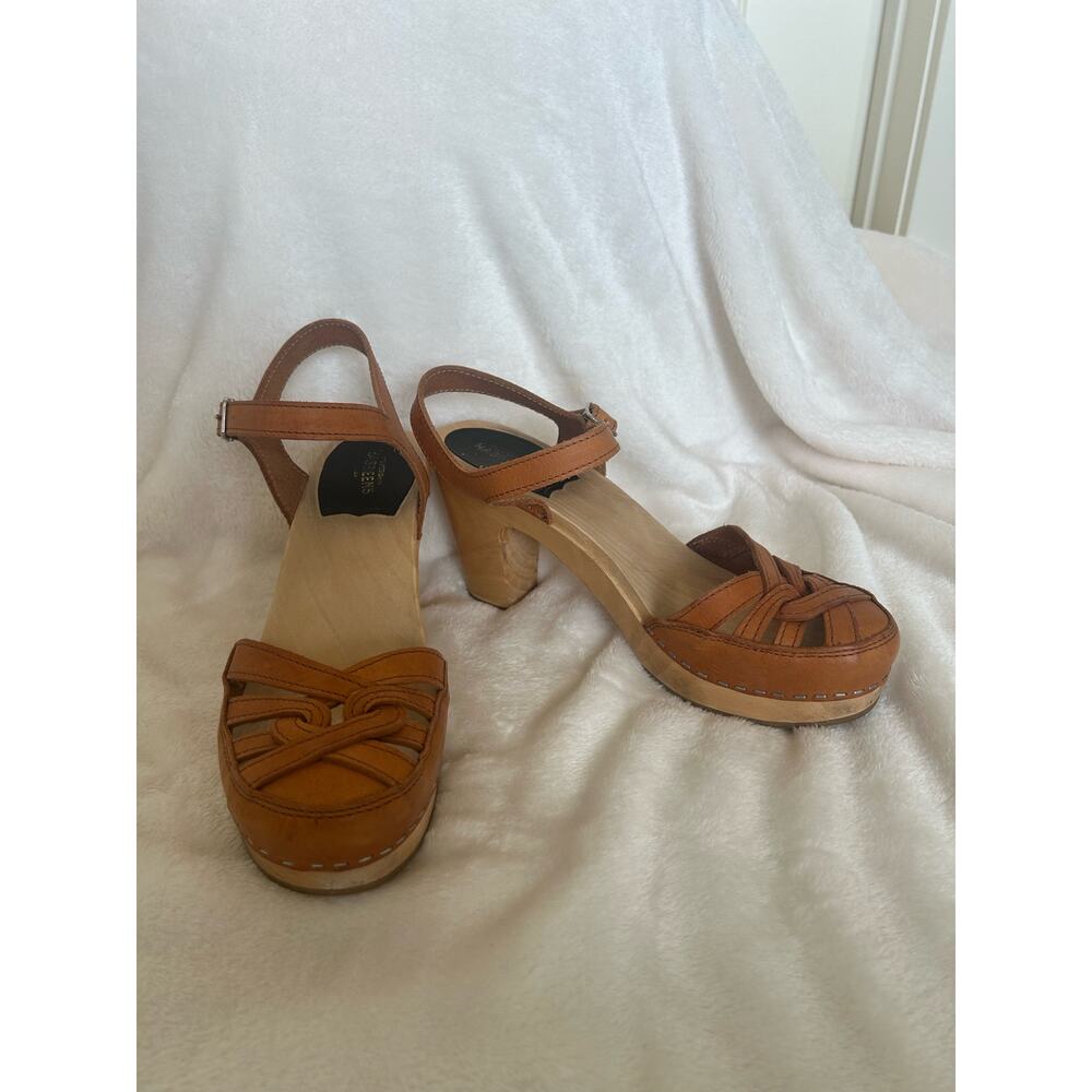 Swedish Hasbeens Brown Leather Clogs